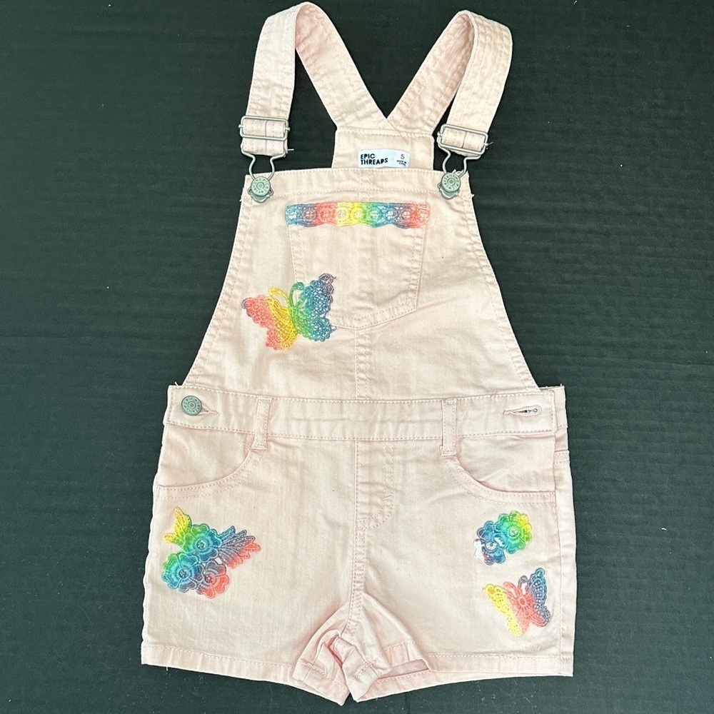 New Epic Threads Kids Overalls with Rainbow Embroidery